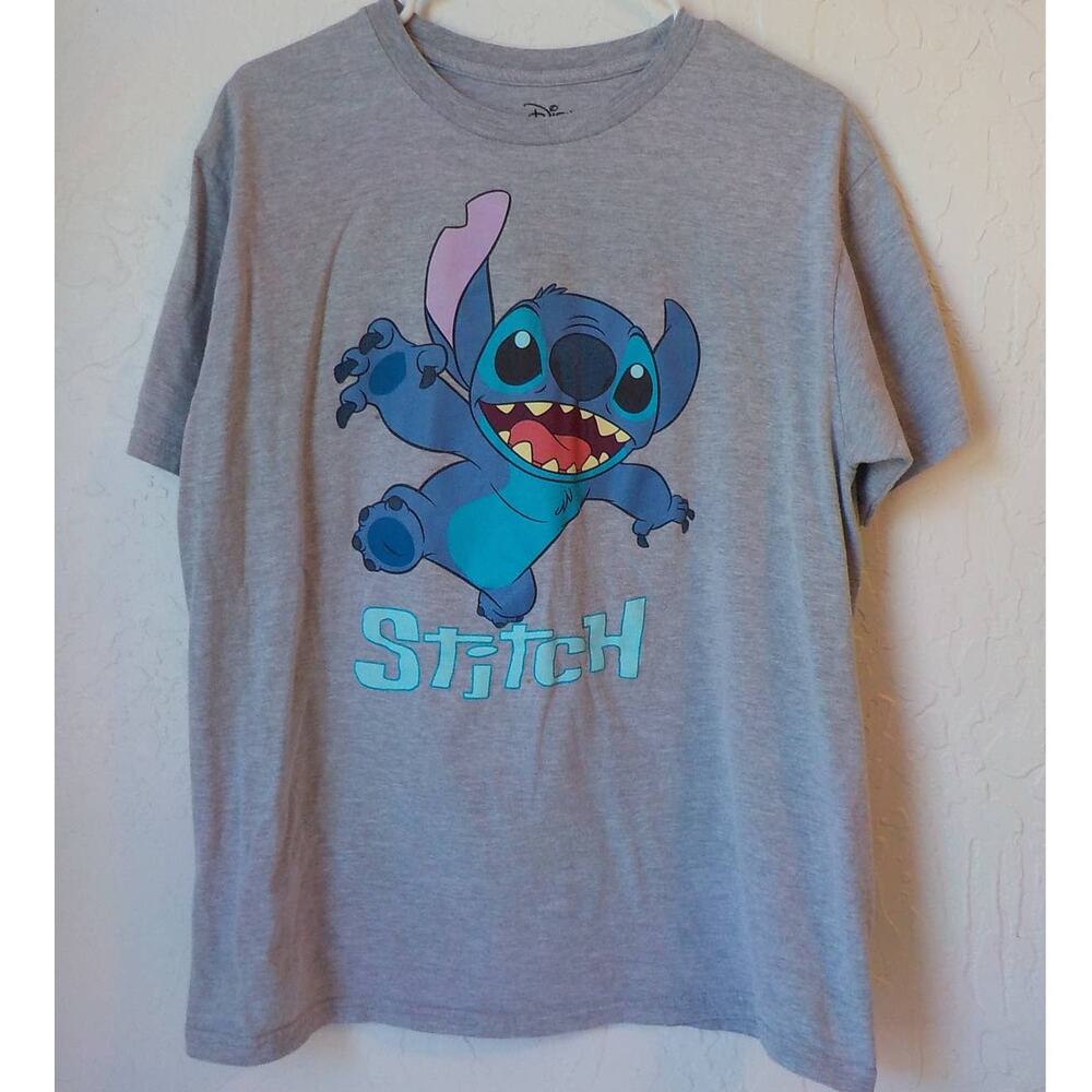 Disney Lilo & Stitch Gray Top T-shirt Graphic Tee Women Large Short Sleeve Movie